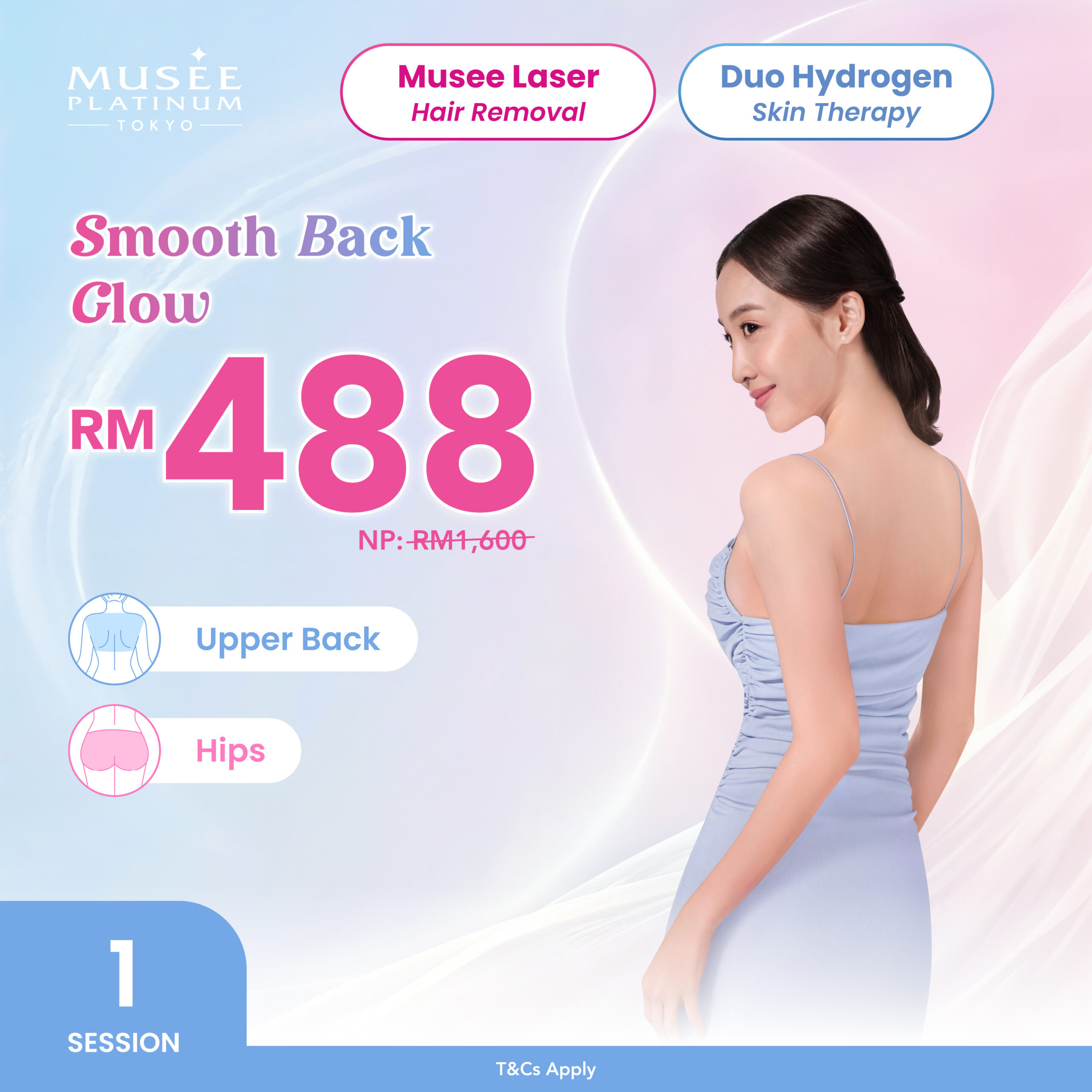 Musee Laser Hair Removal + Duo Hydrogen Skin Therapy (Upper Back & Hips) | 1 Session